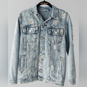Umgee Plus Jean Jacket Womens Blue Distressed Acid Wash Denim Jacket Sz S